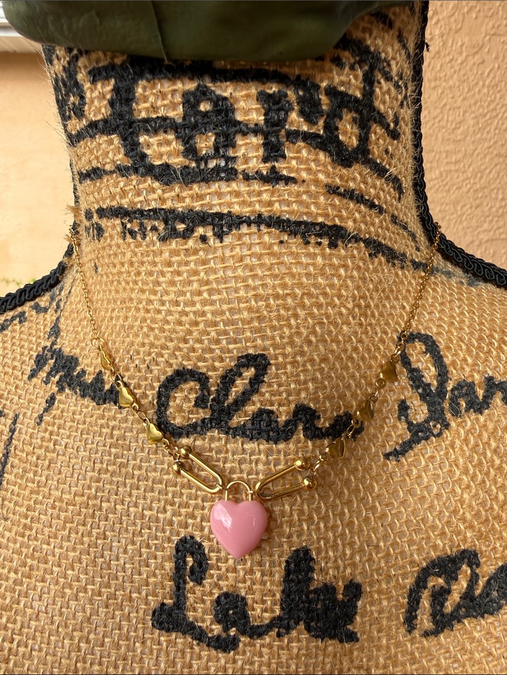 Gold-Tone Necklace with Pink Heart Pendant